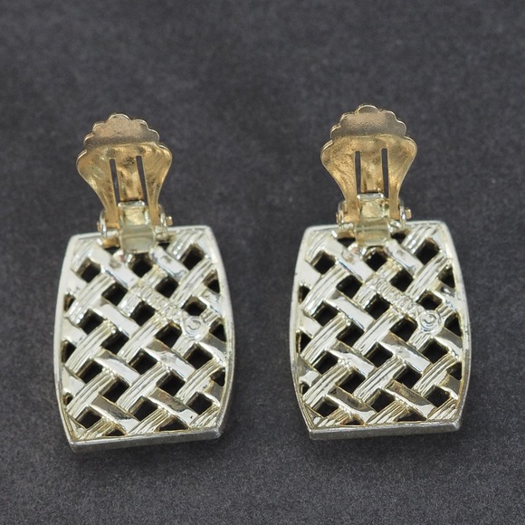 Sarah Cov Clip On Earrings Gold Tone Basketweave Lattice Openwork Vintage Estate - Picture 6 of 8
